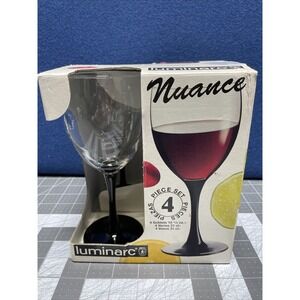 Luminarc Festival Water Wine Goblets Glasses Black Stem USA Set of 4 NOS